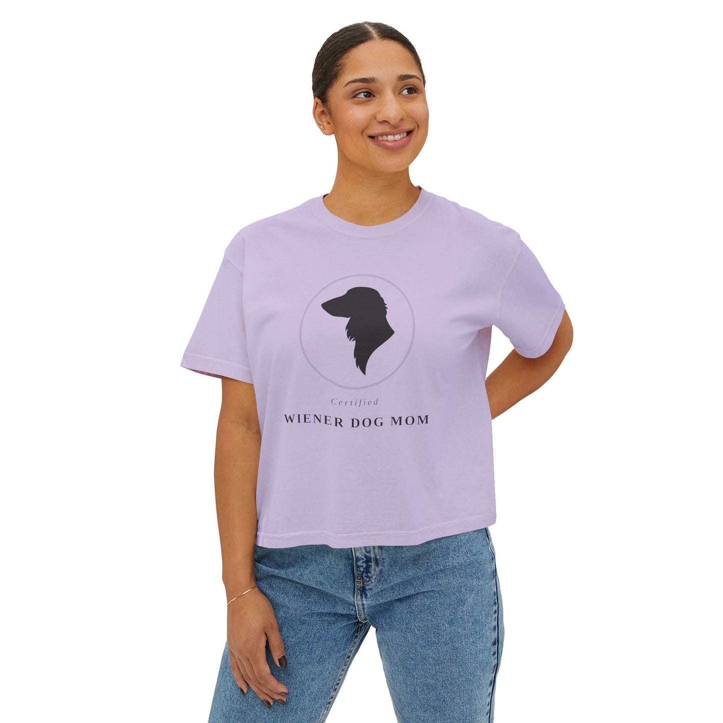 Wiener Dog Mom Boxy Tee — Cute Dachshund Silhouette Women's Shirt