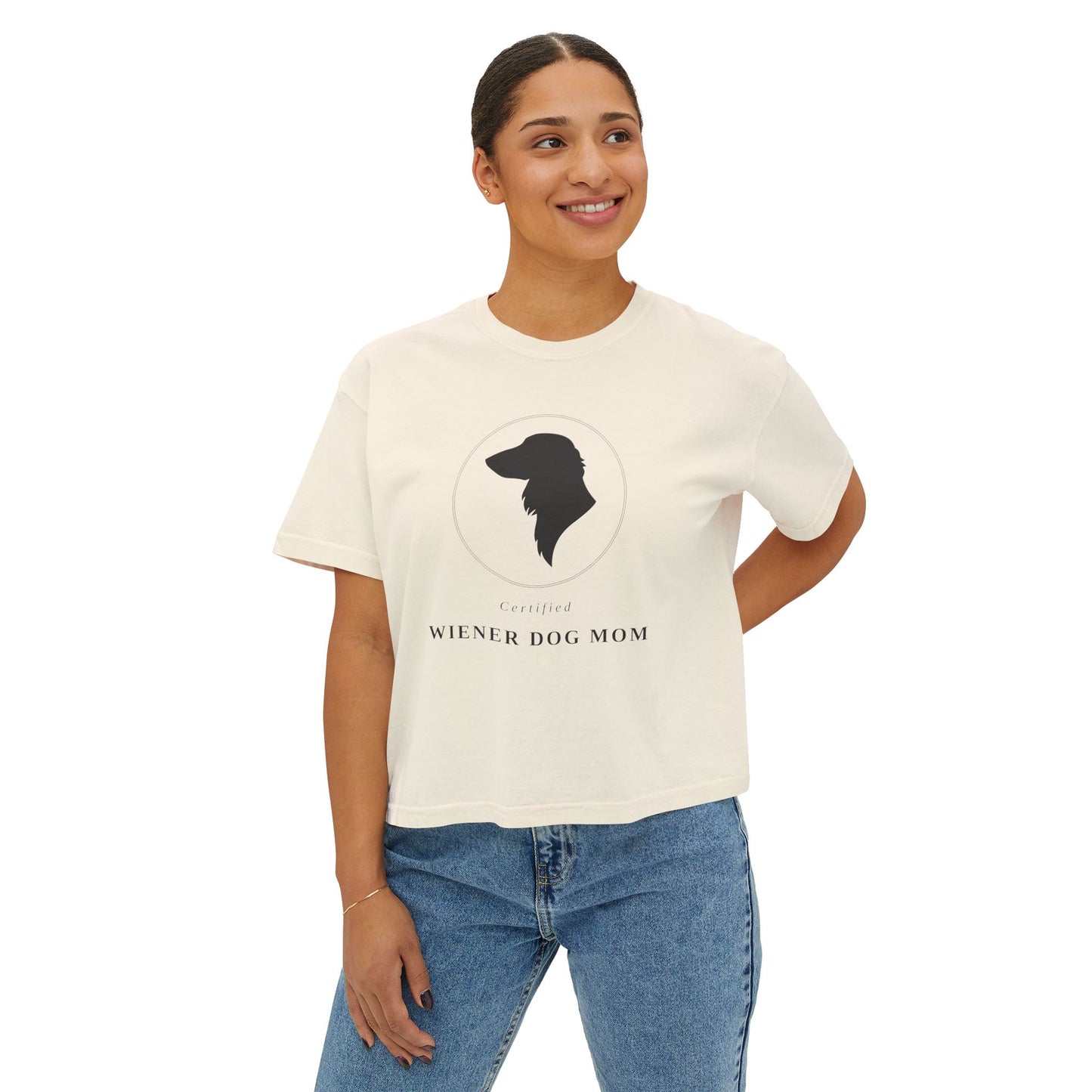 Wiener Dog Mom Boxy Tee — Cute Dachshund Silhouette Women's Shirt