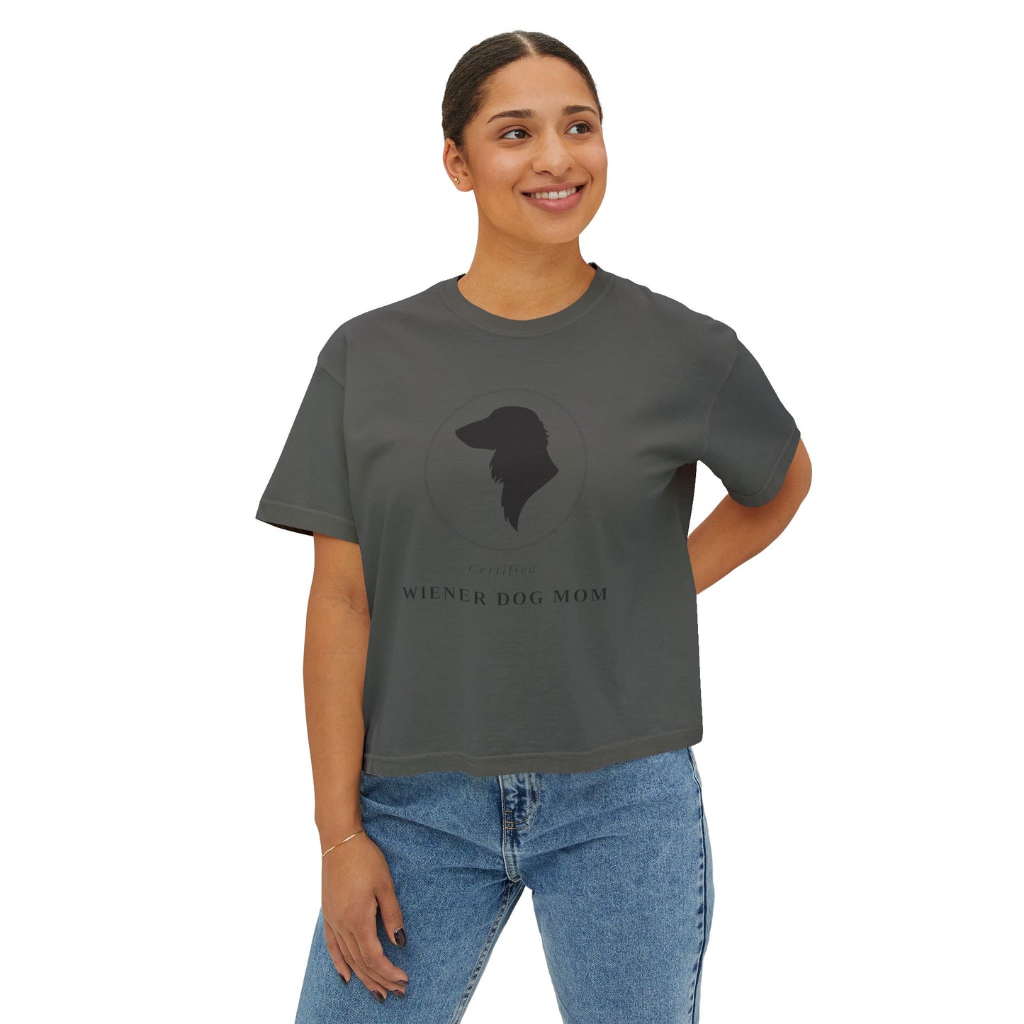 Wiener Dog Mom Boxy Tee — Cute Dachshund Silhouette Women's Shirt