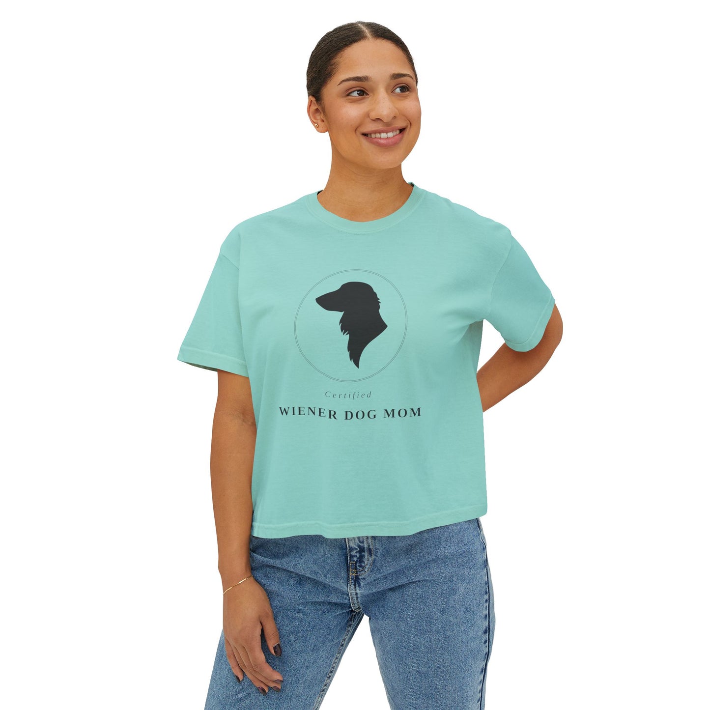 Wiener Dog Mom Boxy Tee — Cute Dachshund Silhouette Women's Shirt