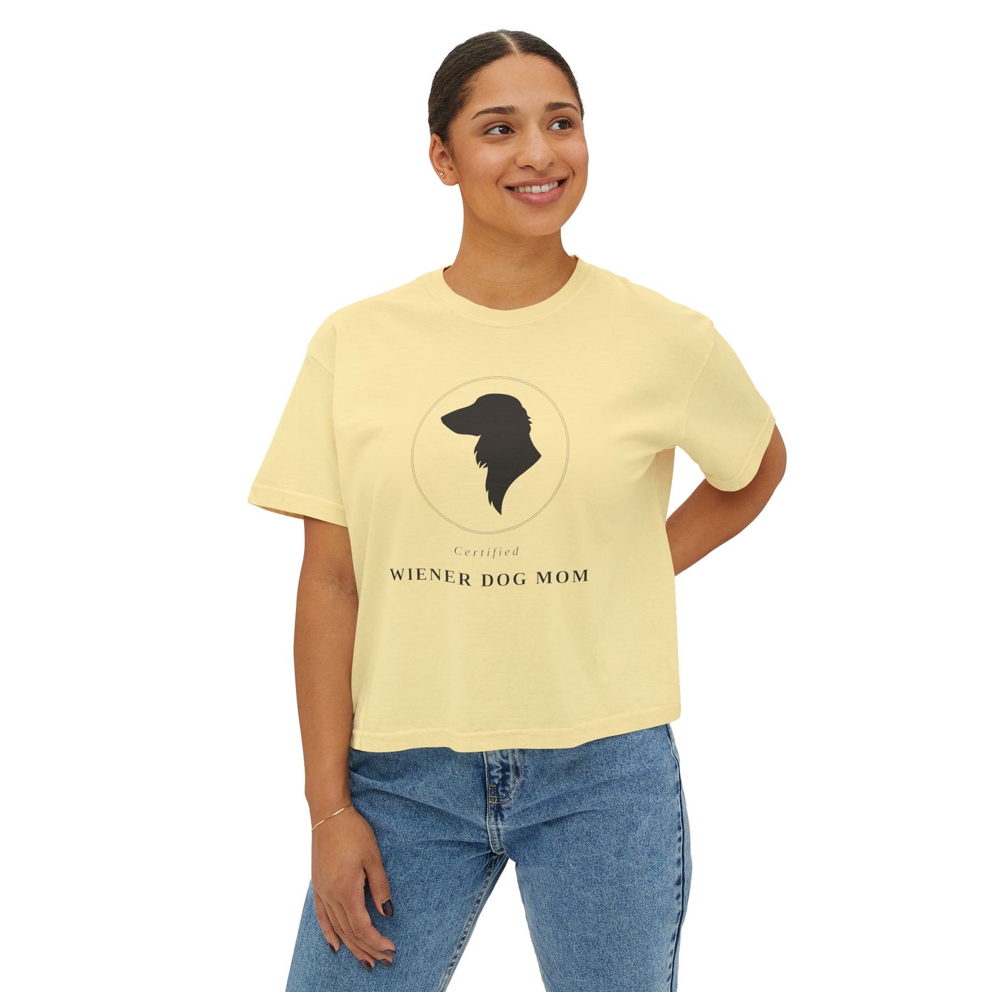 Wiener Dog Mom Boxy Tee — Cute Dachshund Silhouette Women's Shirt