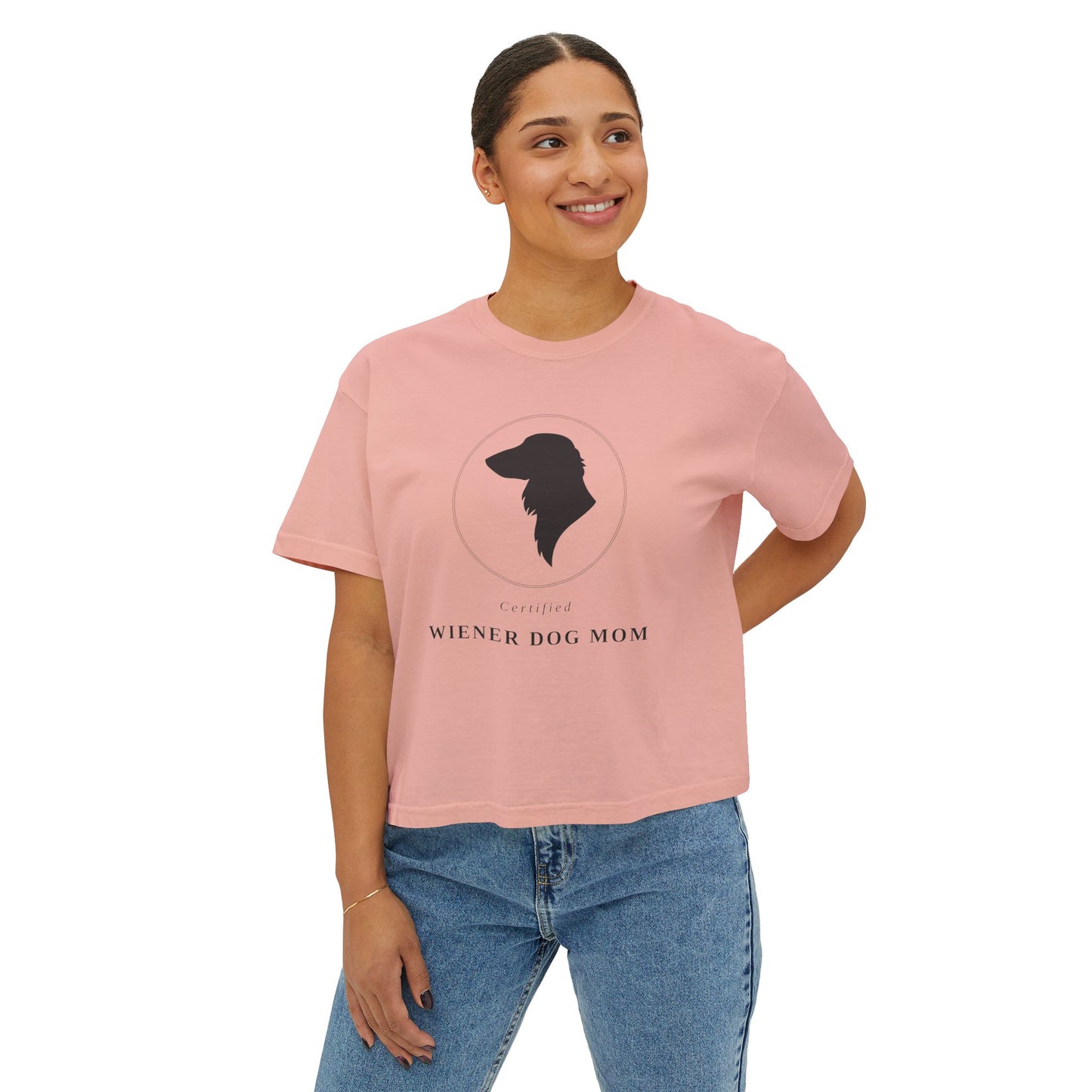 Wiener Dog Mom Boxy Tee — Cute Dachshund Silhouette Women's Shirt