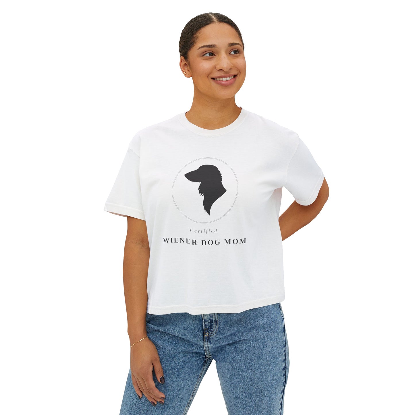 Wiener Dog Mom Boxy Tee — Cute Dachshund Silhouette Women's Shirt